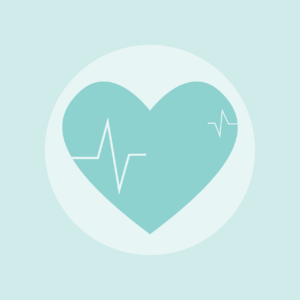 Pale blue heart drawing with pulse output inside